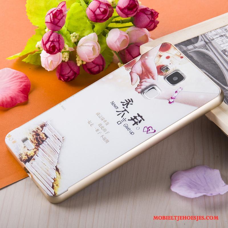 Huawei Ascend Mate 7 Hoesje Reliëf Roze Metaal Mobiele Telefoon Goud Geschilderd Omlijsting