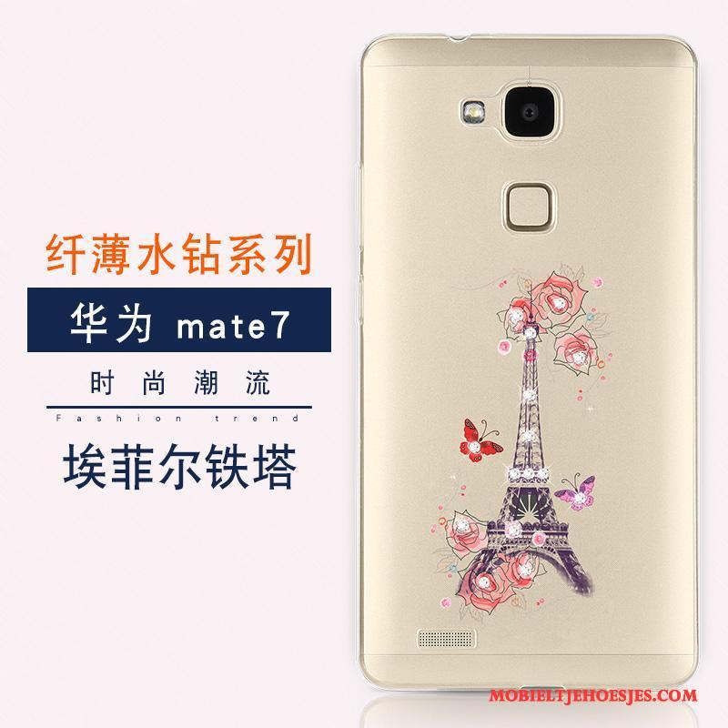 Huawei Ascend Mate 7 Luxe Goud Hoesje Telefoon Siliconen Bescherming Anti-fall Met Strass