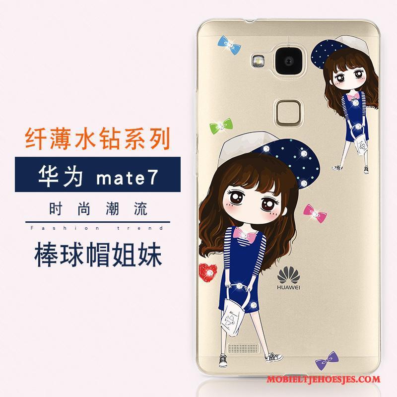Huawei Ascend Mate 7 Luxe Goud Hoesje Telefoon Siliconen Bescherming Anti-fall Met Strass