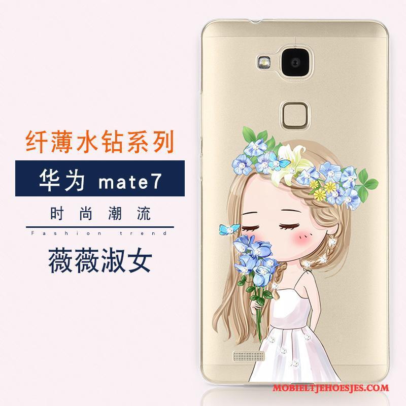 Huawei Ascend Mate 7 Luxe Goud Hoesje Telefoon Siliconen Bescherming Anti-fall Met Strass