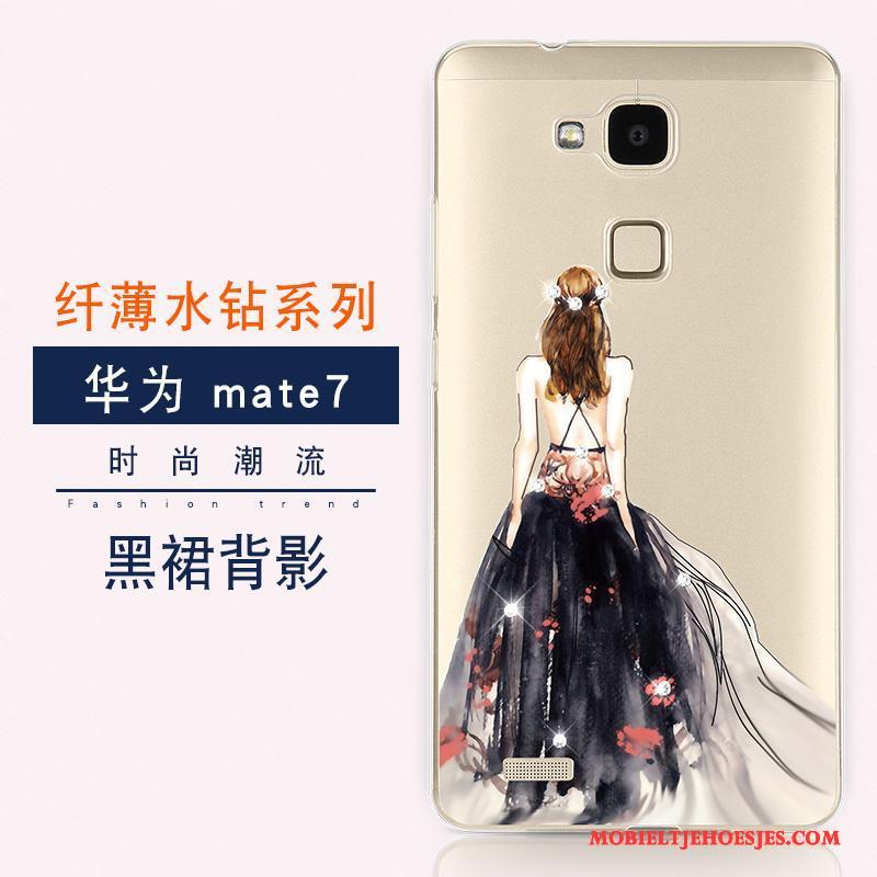 Huawei Ascend Mate 7 Luxe Goud Hoesje Telefoon Siliconen Bescherming Anti-fall Met Strass