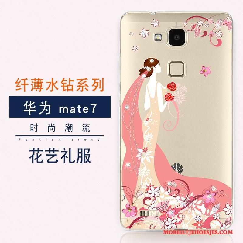 Huawei Ascend Mate 7 Luxe Goud Hoesje Telefoon Siliconen Bescherming Anti-fall Met Strass