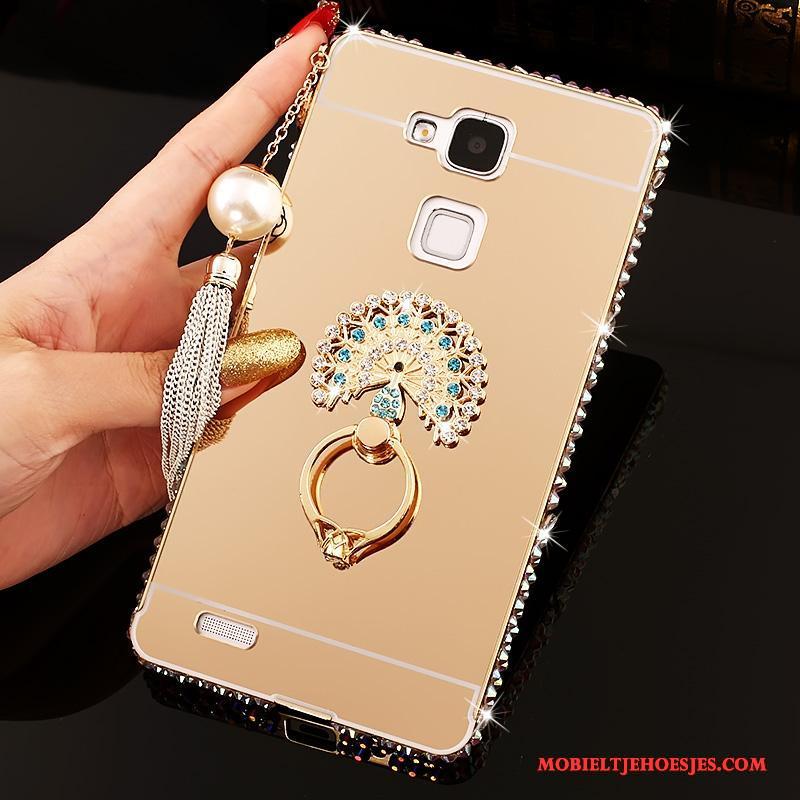 Huawei Ascend Mate 7 Strass Hoesje Bescherming Spiegel Roze Hard Trend