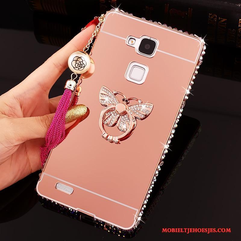 Huawei Ascend Mate 7 Strass Hoesje Bescherming Spiegel Roze Hard Trend