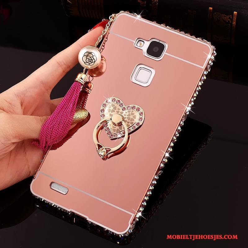 Huawei Ascend Mate 7 Strass Hoesje Bescherming Spiegel Roze Hard Trend