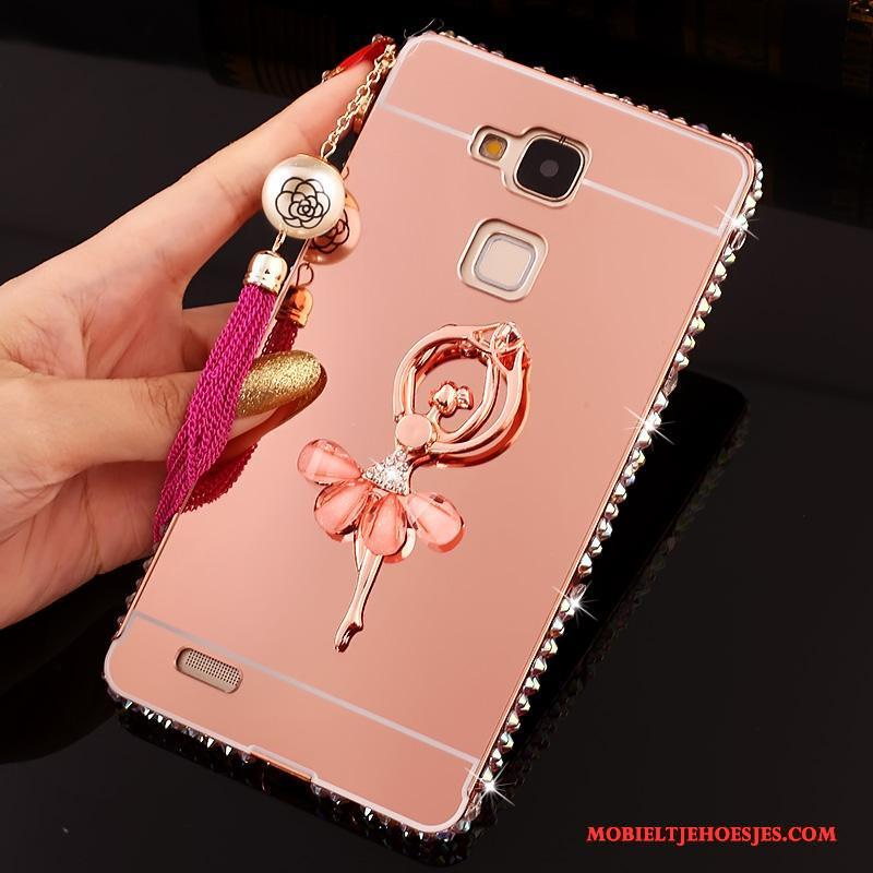 Huawei Ascend Mate 7 Strass Hoesje Bescherming Spiegel Roze Hard Trend