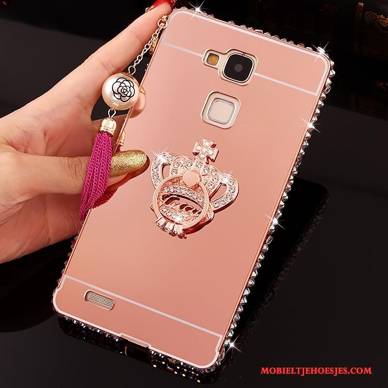 Huawei Ascend Mate 7 Strass Hoesje Bescherming Spiegel Roze Hard Trend