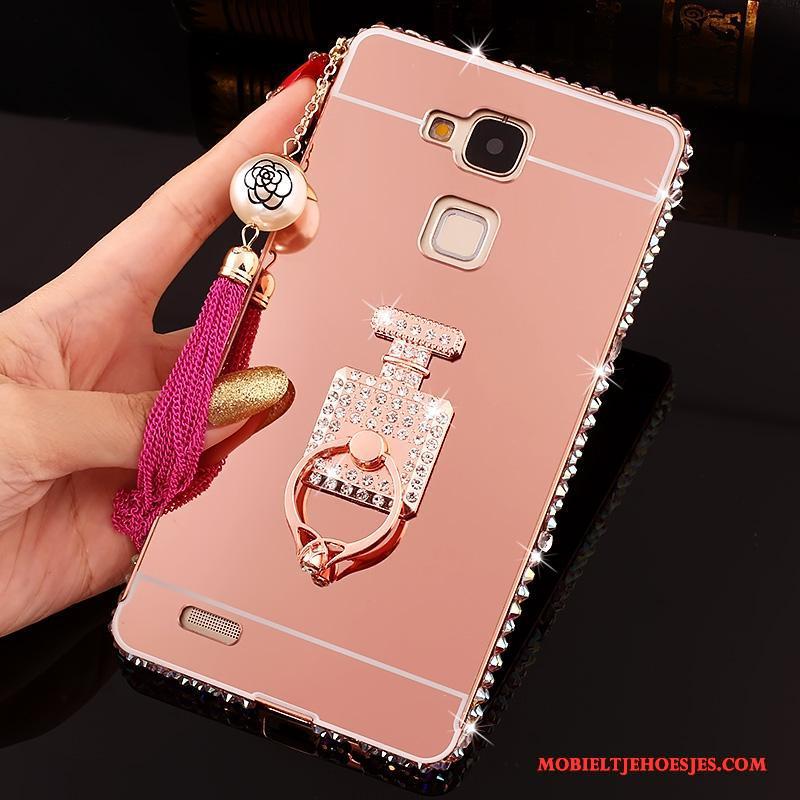 Huawei Ascend Mate 7 Strass Hoesje Bescherming Spiegel Roze Hard Trend