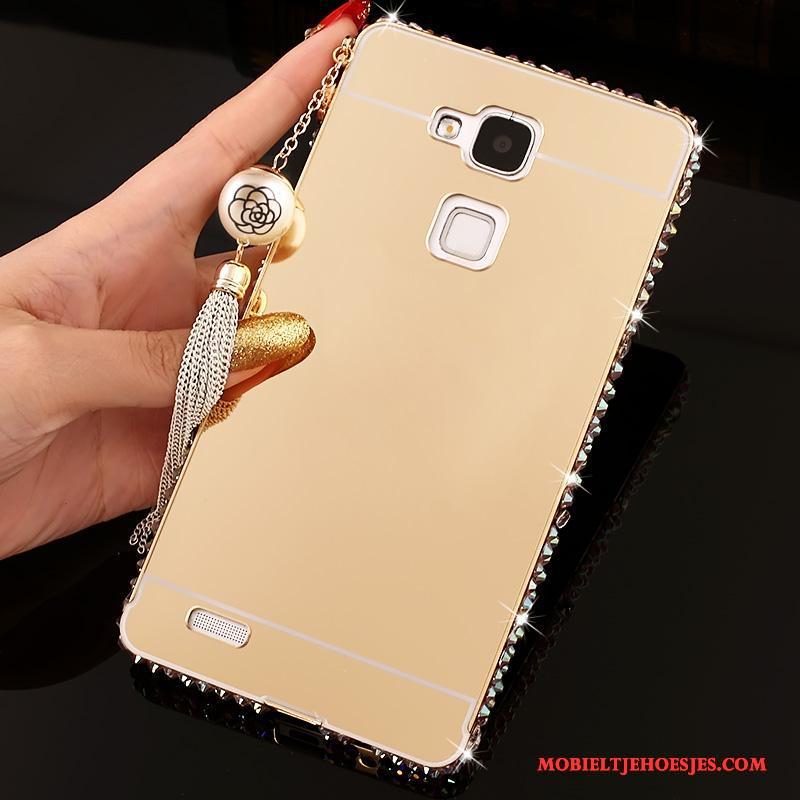 Huawei Ascend Mate 7 Strass Hoesje Bescherming Spiegel Roze Hard Trend