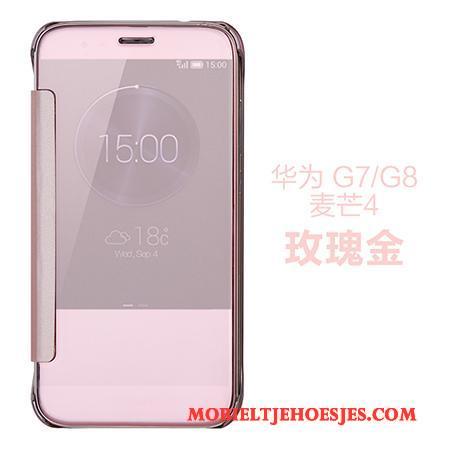 Huawei G7 Plus Bescherming Leren Etui Draak Hoesje Telefoon Spiegel Folio Purper