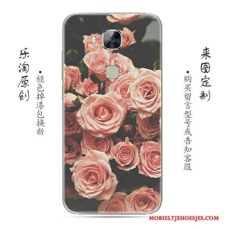 Huawei G7 Plus Eenvoudige Doorzichtig Bloemen Hoesje Roze Siliconen Zacht