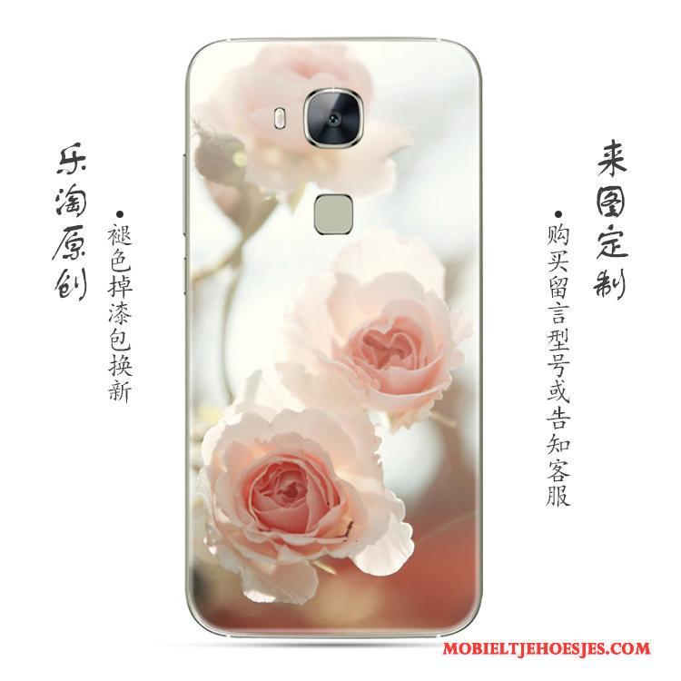 Huawei G7 Plus Eenvoudige Doorzichtig Bloemen Hoesje Roze Siliconen Zacht