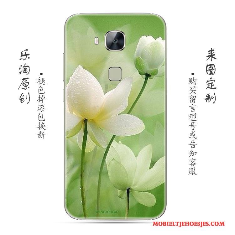 Huawei G7 Plus Eenvoudige Doorzichtig Bloemen Hoesje Roze Siliconen Zacht