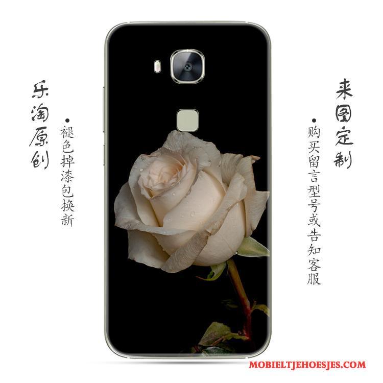 Huawei G7 Plus Eenvoudige Doorzichtig Bloemen Hoesje Roze Siliconen Zacht