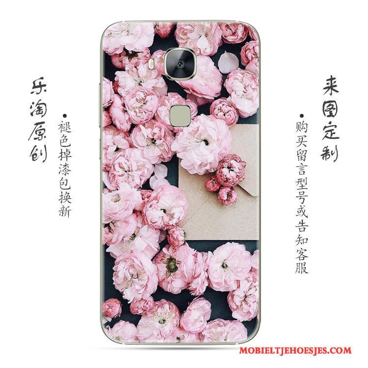 Huawei G7 Plus Eenvoudige Doorzichtig Bloemen Hoesje Roze Siliconen Zacht