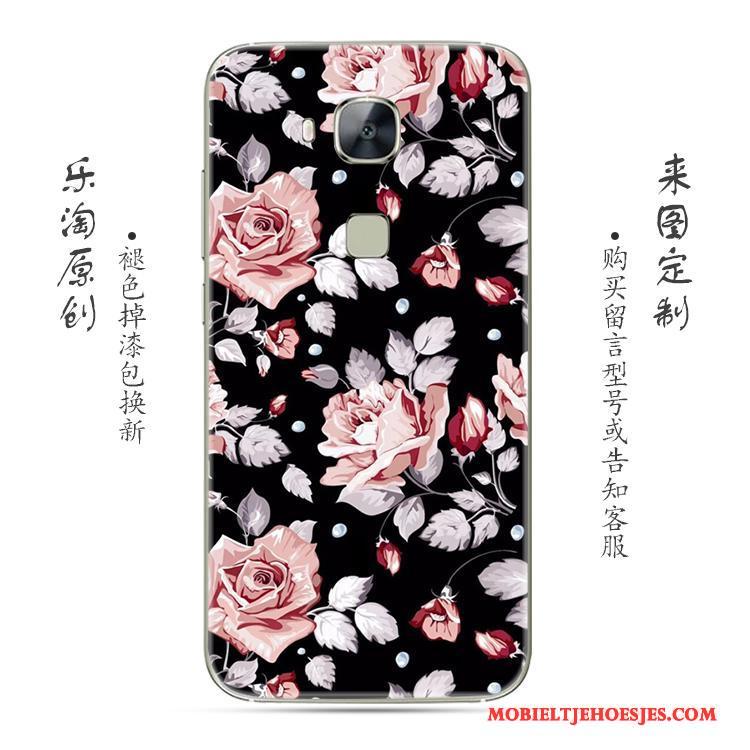 Huawei G7 Plus Eenvoudige Doorzichtig Bloemen Hoesje Roze Siliconen Zacht