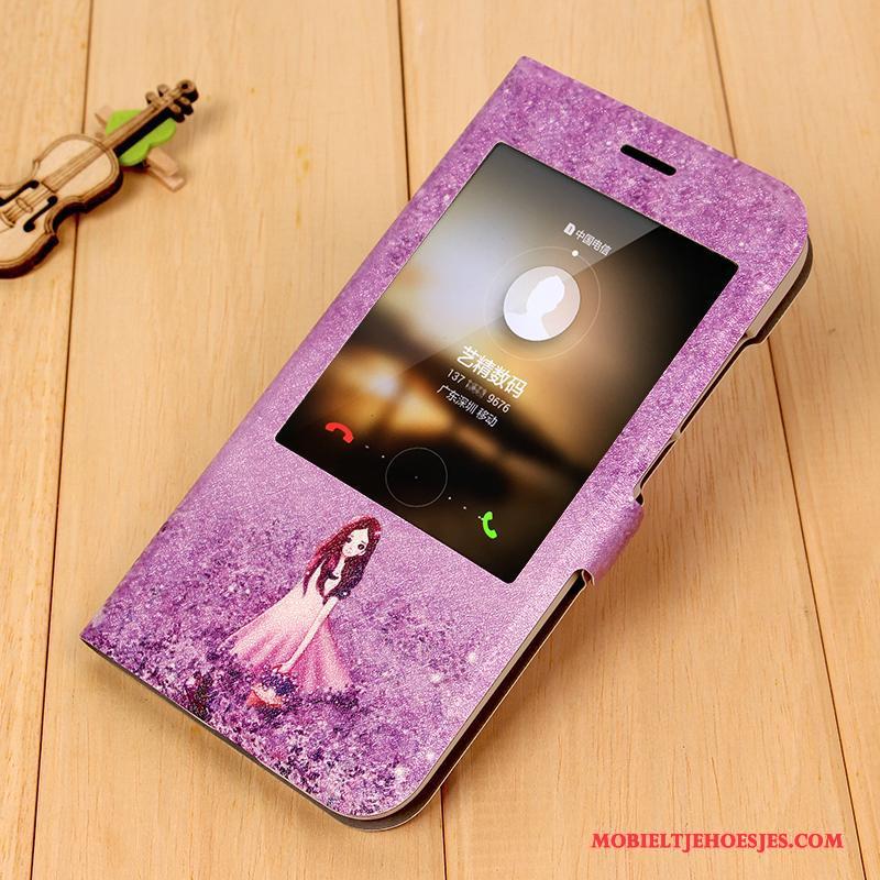 Huawei G7 Plus Hoes Spotprent Purper Hoesje Telefoon Clamshell Bescherming Leren Etui