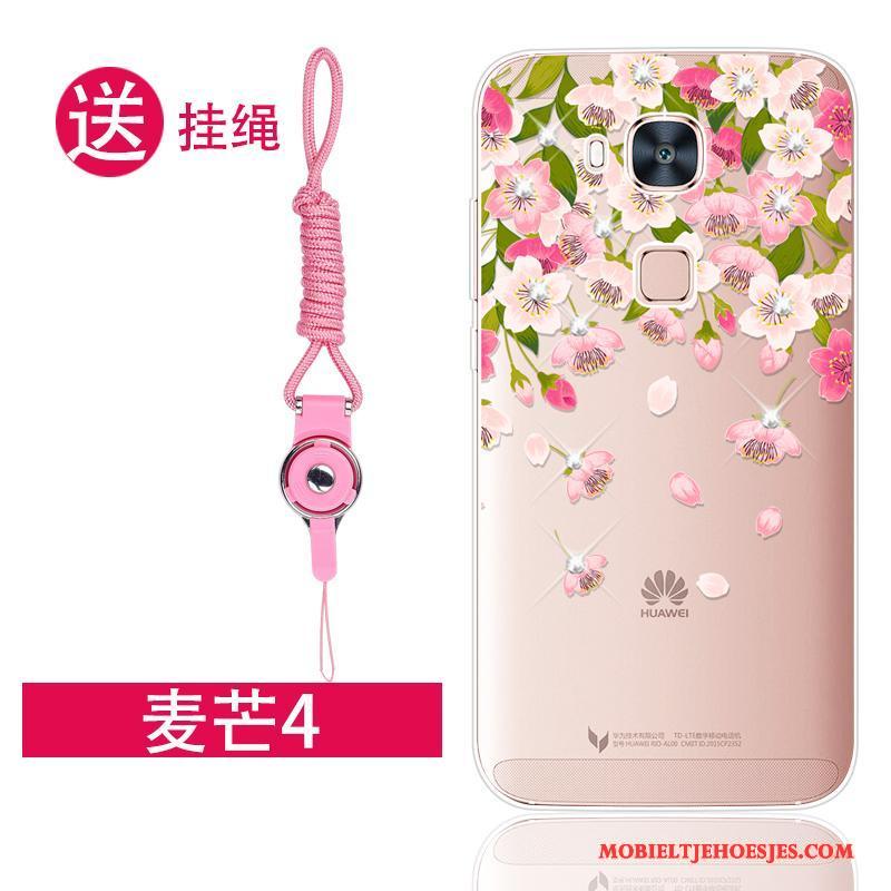 Huawei G7 Plus Hoesje Siliconen Zacht Doorzichtig Roze Hoes Met Strass Anti-fall