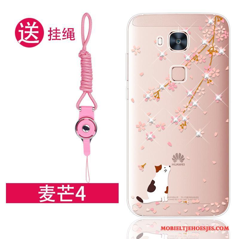 Huawei G7 Plus Hoesje Siliconen Zacht Doorzichtig Roze Hoes Met Strass Anti-fall