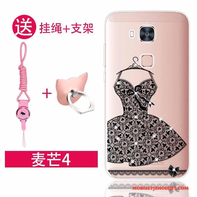 Huawei G7 Plus Hoesje Siliconen Zacht Doorzichtig Roze Hoes Met Strass Anti-fall