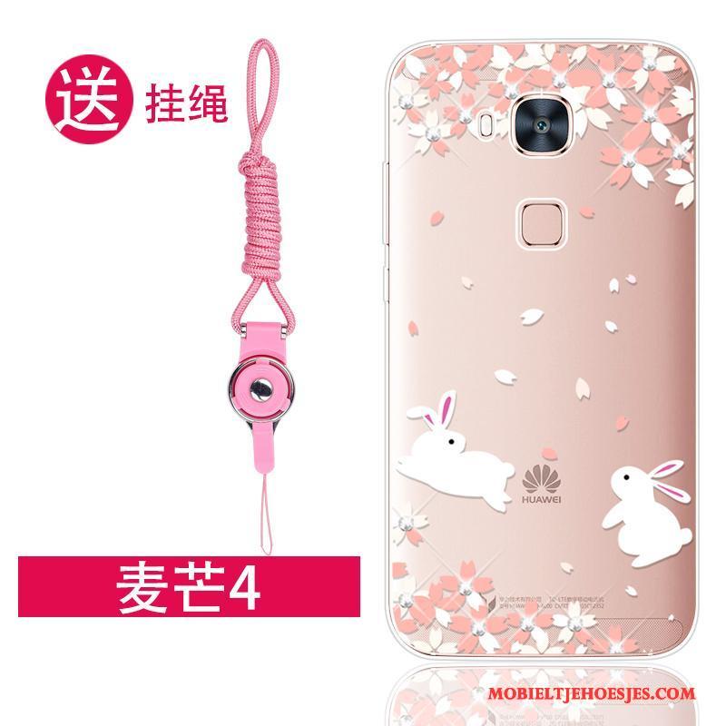 Huawei G7 Plus Hoesje Siliconen Zacht Doorzichtig Roze Hoes Met Strass Anti-fall