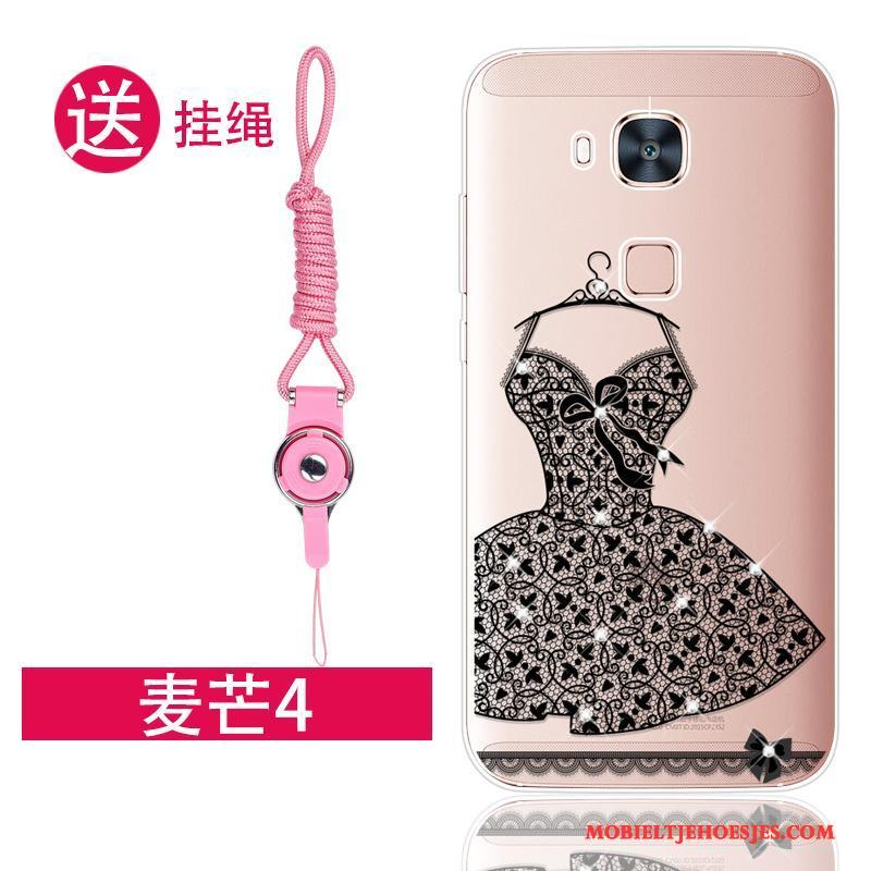 Huawei G7 Plus Hoesje Siliconen Zacht Doorzichtig Roze Hoes Met Strass Anti-fall