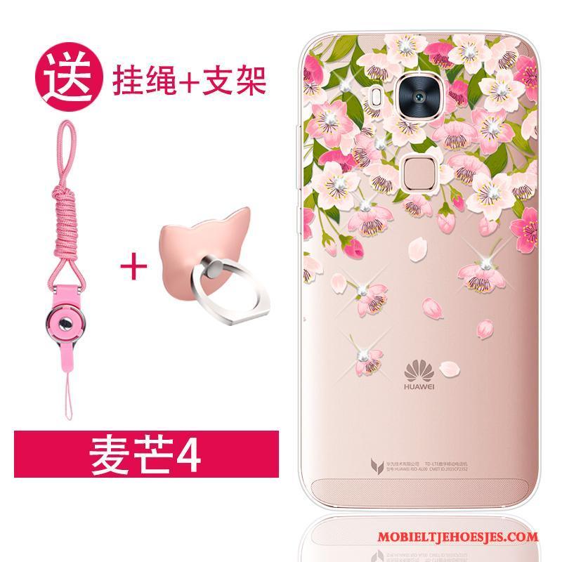 Huawei G7 Plus Hoesje Siliconen Zacht Doorzichtig Roze Hoes Met Strass Anti-fall