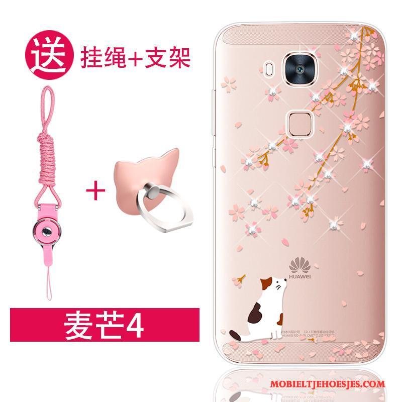 Huawei G7 Plus Hoesje Siliconen Zacht Doorzichtig Roze Hoes Met Strass Anti-fall