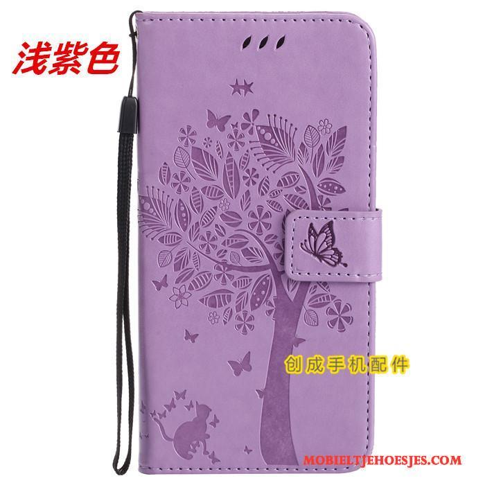 Huawei G7 Plus Hoesje Telefoon Leren Etui Bruin Bescherming Clamshell Portemonnee Hanger