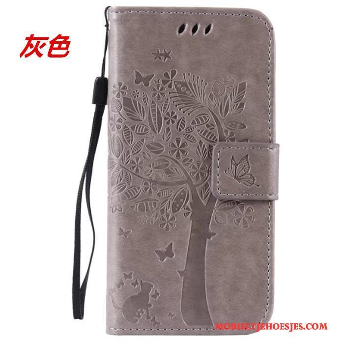 Huawei G7 Plus Hoesje Telefoon Leren Etui Bruin Bescherming Clamshell Portemonnee Hanger