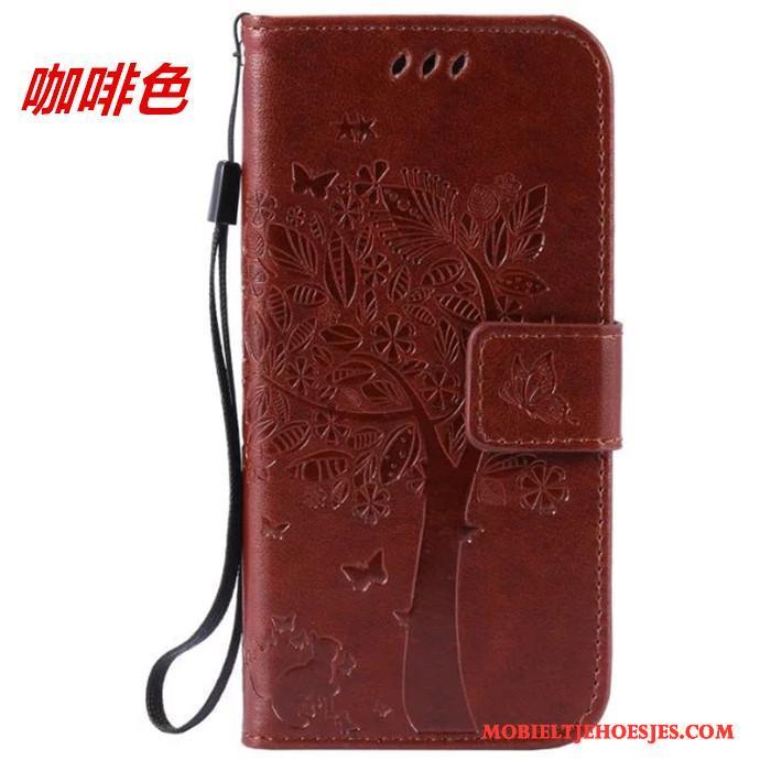 Huawei G7 Plus Hoesje Telefoon Leren Etui Bruin Bescherming Clamshell Portemonnee Hanger