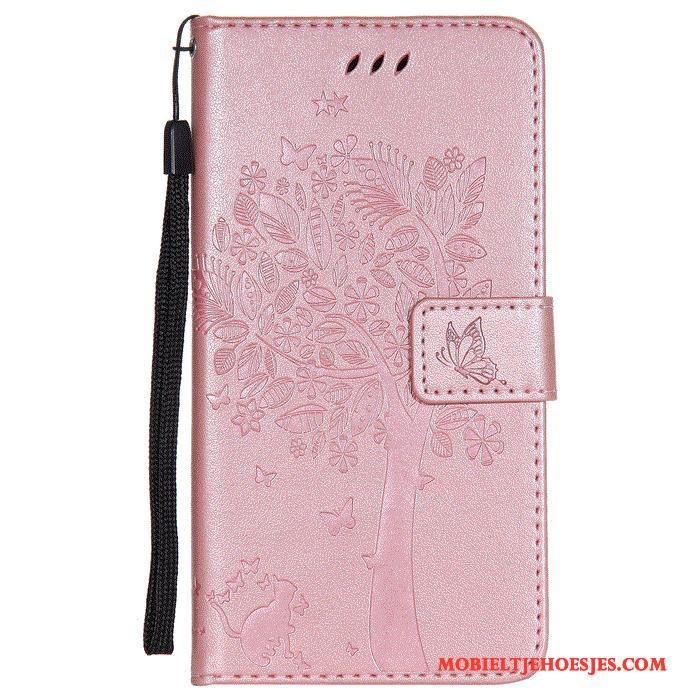 Huawei G7 Plus Leren Etui Hoes Clamshell Roze Mobiele Telefoon Open Het Venster Hoesje Telefoon