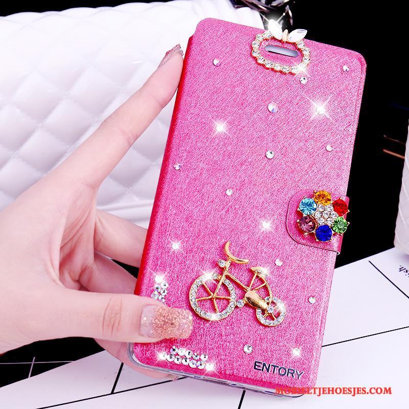 Huawei G7 Plus Leren Etui Hoesje Telefoon Anti-fall Bescherming Met Strass Roze Clamshell