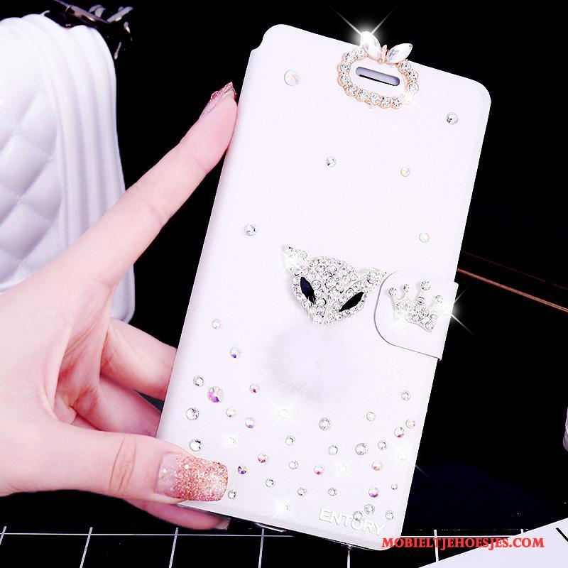 Huawei G7 Plus Leren Etui Hoesje Telefoon Anti-fall Bescherming Met Strass Roze Clamshell