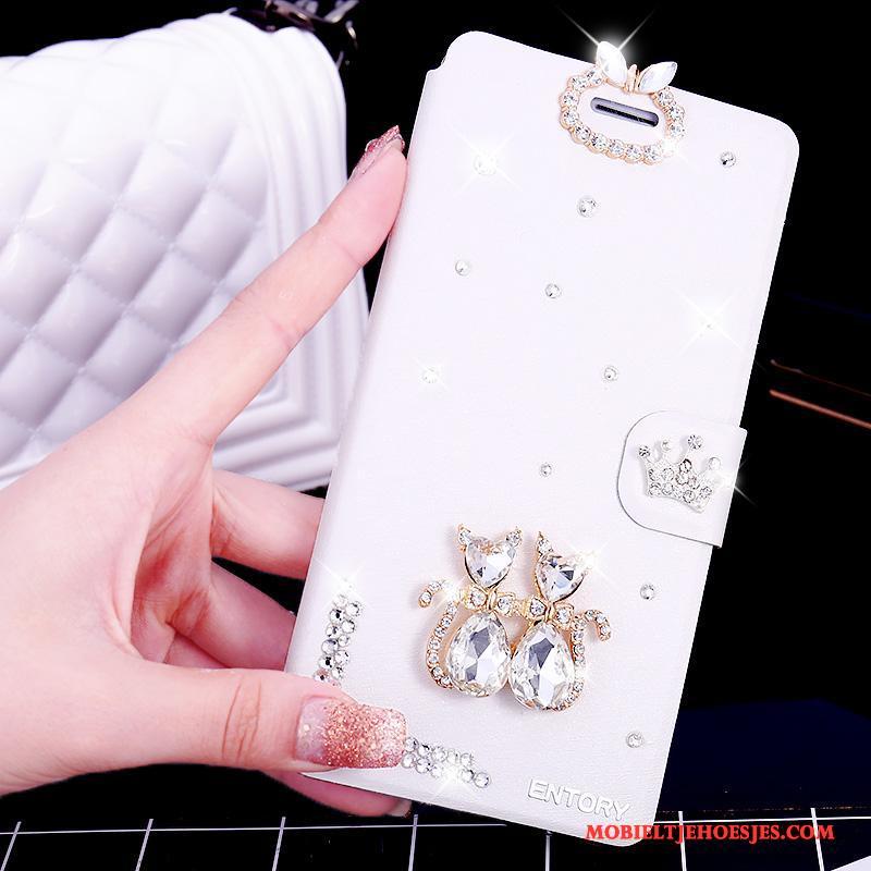 Huawei G7 Plus Leren Etui Hoesje Telefoon Anti-fall Bescherming Met Strass Roze Clamshell