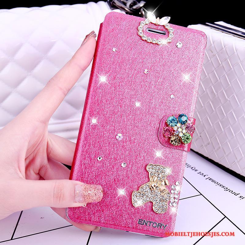 Huawei G7 Plus Leren Etui Hoesje Telefoon Anti-fall Bescherming Met Strass Roze Clamshell