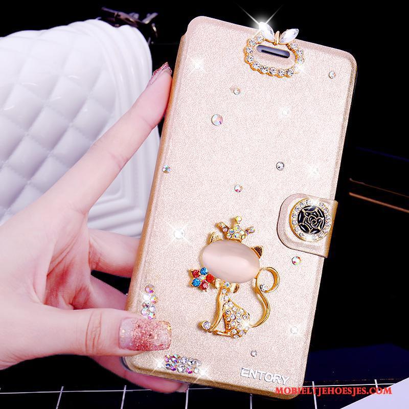 Huawei G7 Plus Leren Etui Hoesje Telefoon Anti-fall Bescherming Met Strass Roze Clamshell