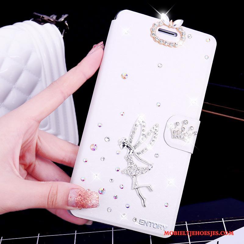 Huawei G7 Plus Leren Etui Hoesje Telefoon Anti-fall Bescherming Met Strass Roze Clamshell