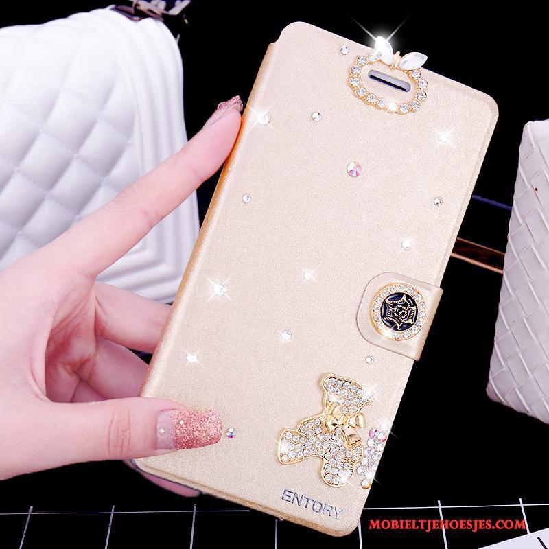 Huawei G9 Plus Anti-fall Leren Etui Roze Strass Hoesje Telefoon Clamshell