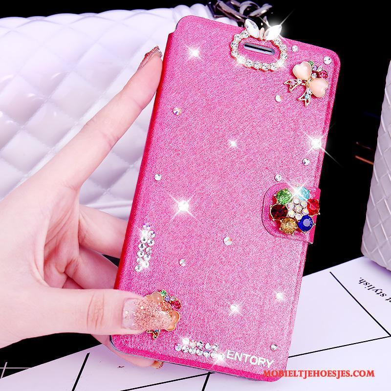 Huawei G9 Plus Anti-fall Leren Etui Roze Strass Hoesje Telefoon Clamshell