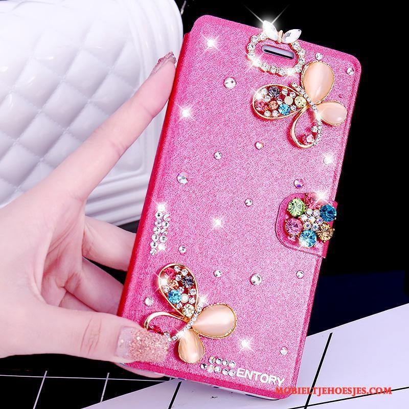 Huawei G9 Plus Anti-fall Leren Etui Roze Strass Hoesje Telefoon Clamshell