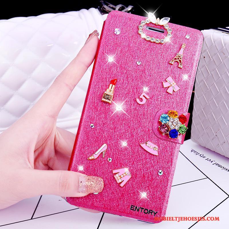 Huawei G9 Plus Anti-fall Leren Etui Roze Strass Hoesje Telefoon Clamshell