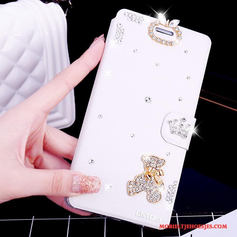 Huawei G9 Plus Anti-fall Leren Etui Roze Strass Hoesje Telefoon Clamshell