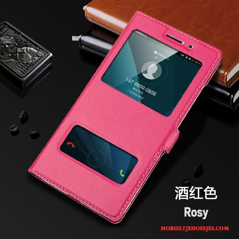 Huawei G9 Plus Bescherming Hoes Mobiele Telefoon Hoesje Telefoon Roze Clamshell Leren Etui