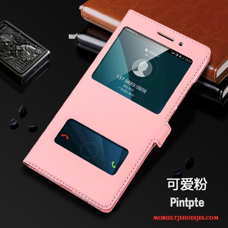 Huawei G9 Plus Bescherming Hoes Mobiele Telefoon Hoesje Telefoon Roze Clamshell Leren Etui