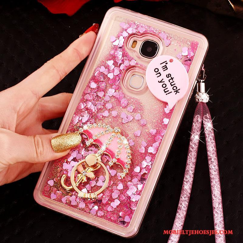 Huawei G9 Plus Doorzichtig Bescherming Roze Ring Met Strass Hoesje Telefoon Trend