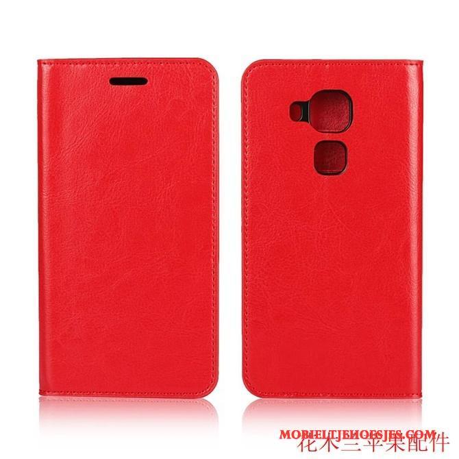 Huawei G9 Plus Echt Leer Rood Anti-fall Hoes Clamshell Leren Etui Hoesje Telefoon