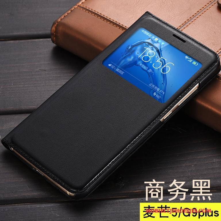 Huawei G9 Plus Hoesje Telefoon Leren Etui Folio Goud Bescherming