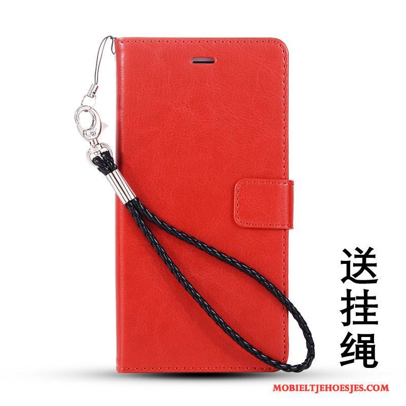 Huawei G9 Plus Hoesje Telefoon Rood Leren Etui Hanger Bescherming Folio Anti-fall