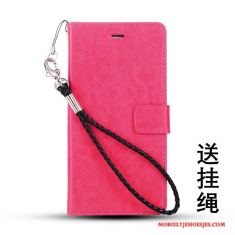 Huawei G9 Plus Hoesje Telefoon Rood Leren Etui Hanger Bescherming Folio Anti-fall